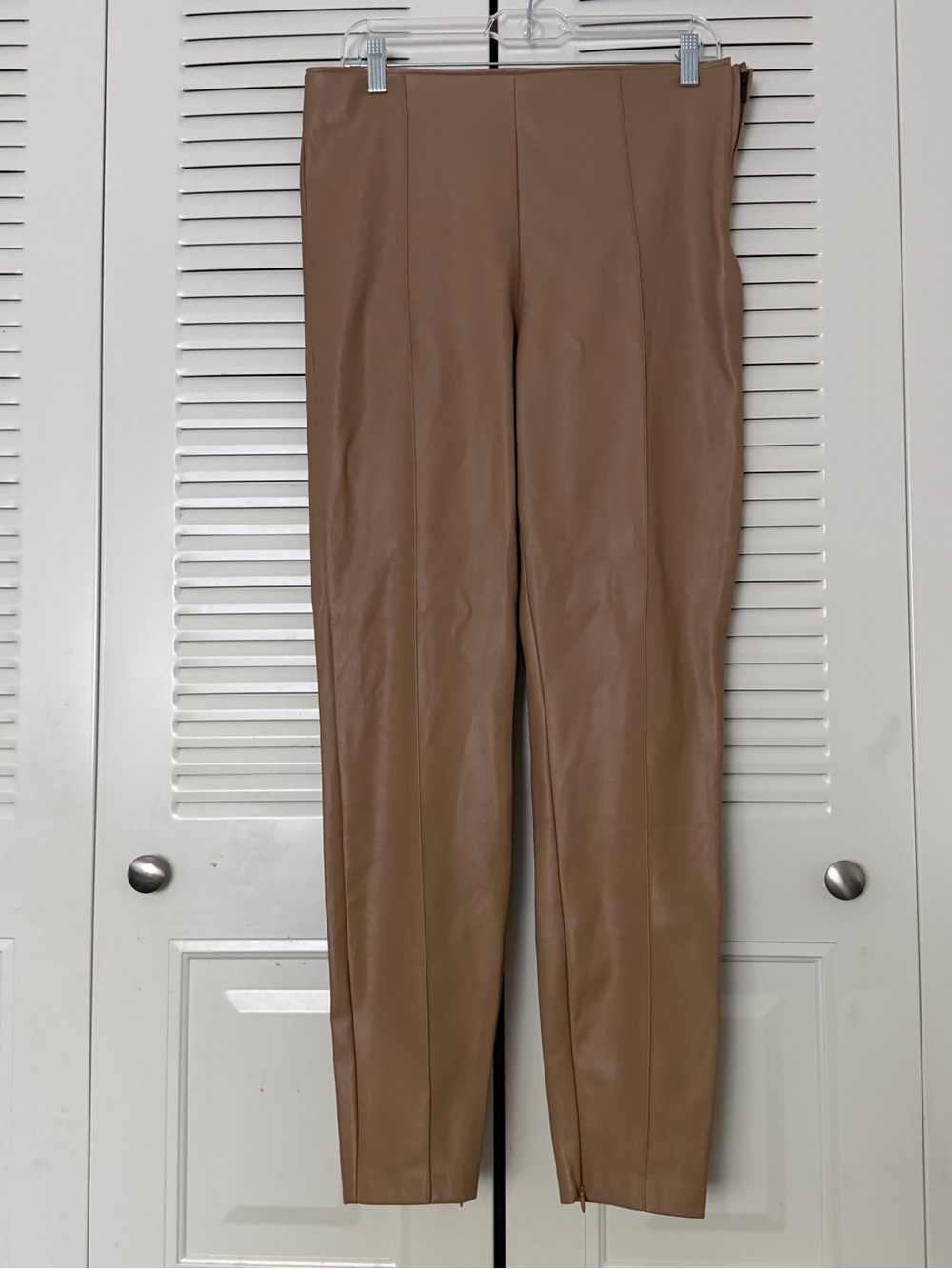 Zara Tan Vegan Faux Leather High Rise Skinny Pants Women’s XL Zip Ankles